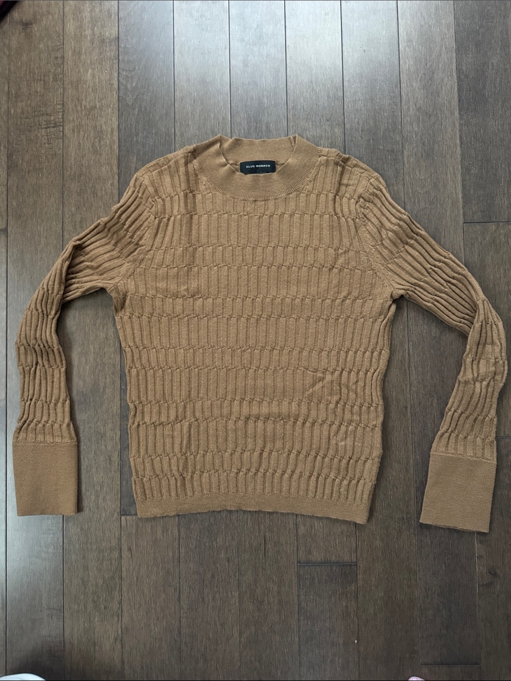 Club Monaco Men's Tan Textured Knit Crewneck Sweater